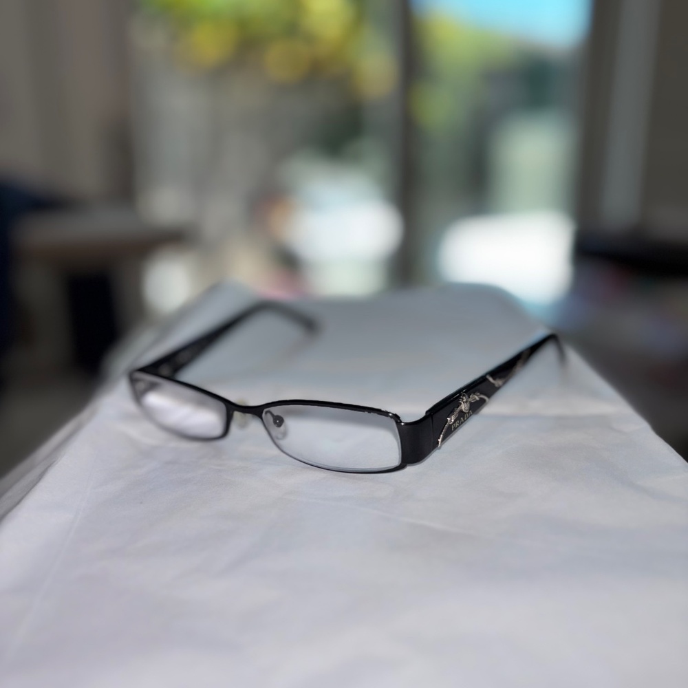 Vintage Authentic PRADA BiFocal Reading Glasses w/Plaque Silver ArtEmbellishment - Picture 4 of 14